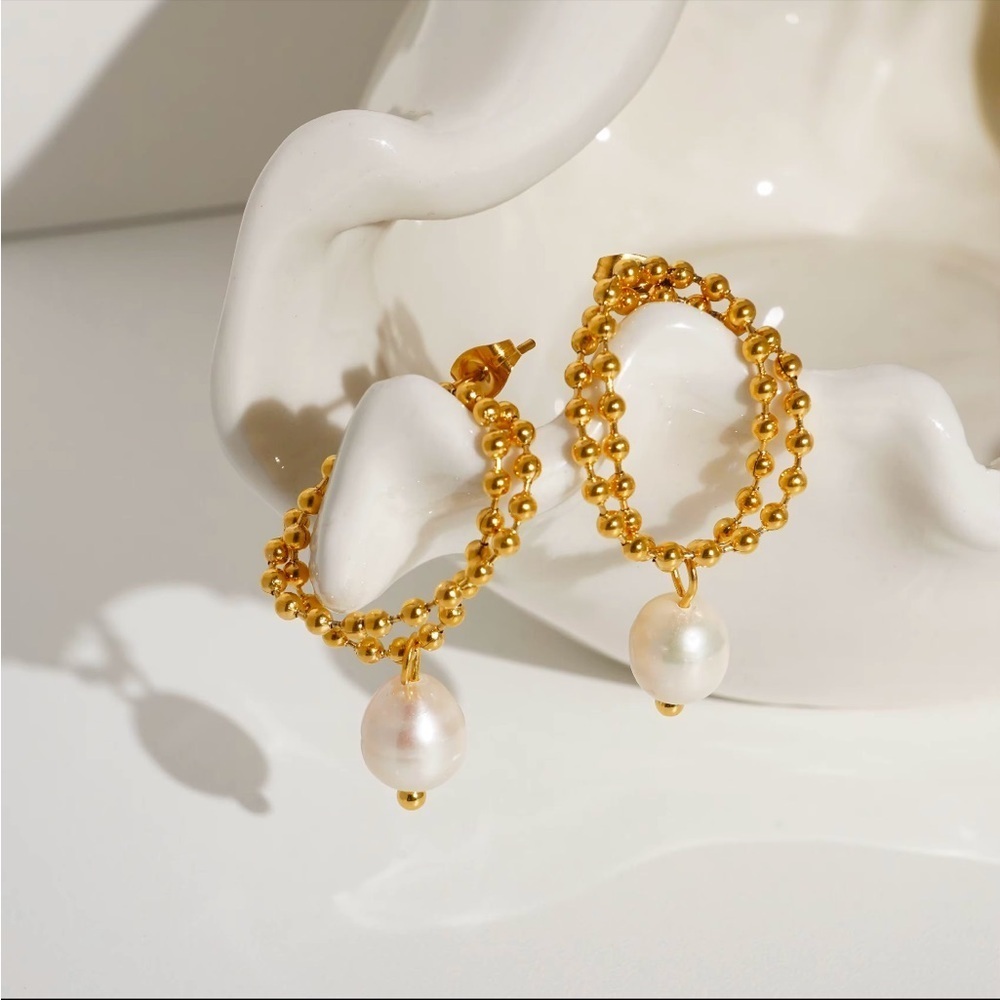 18K Gold Plated Pearl Pendant Tassel Earrings